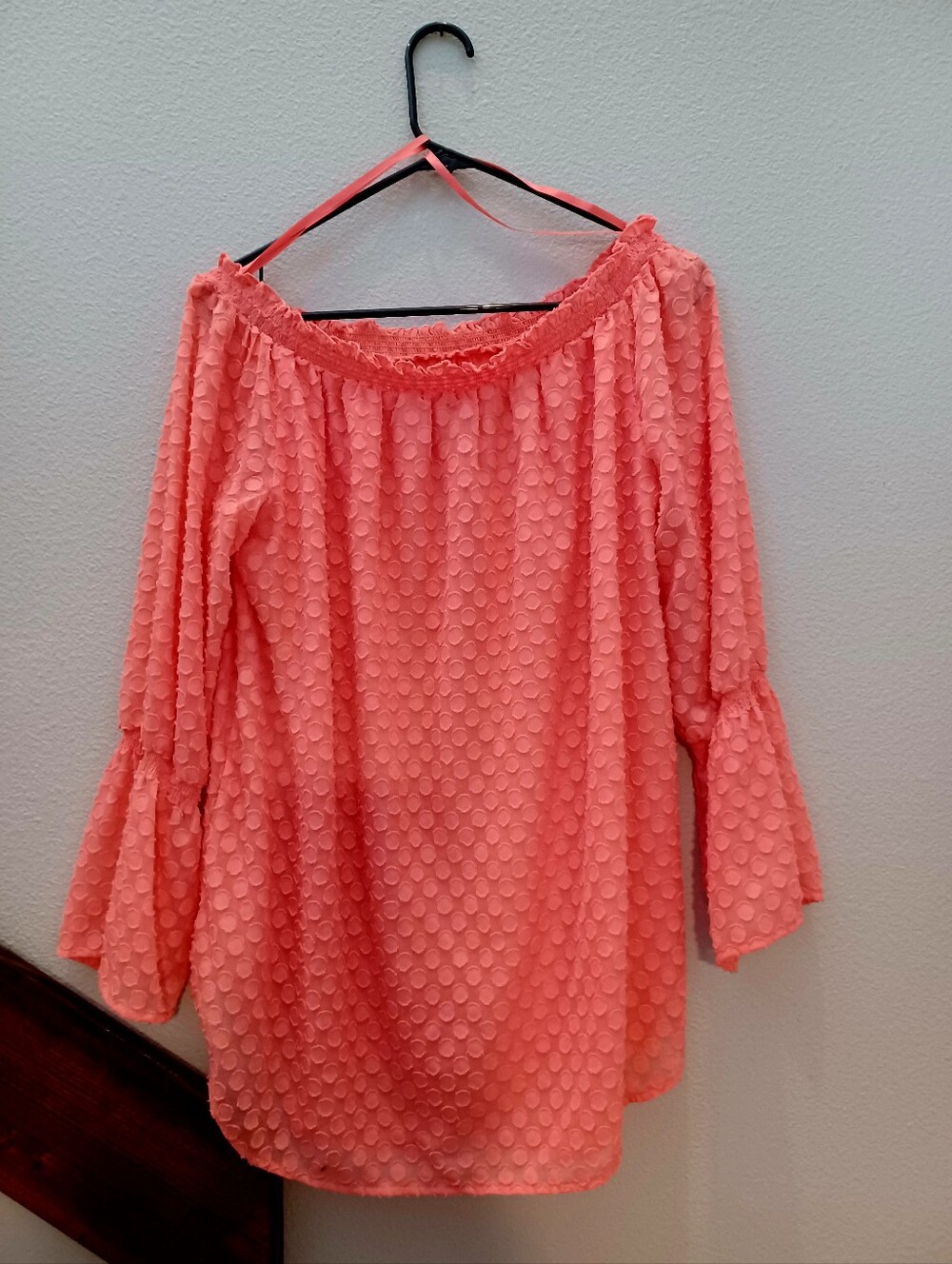 MICHAEL Michael Kors Coral Textured Off-Shoulder Bell-Sleeve Tunic